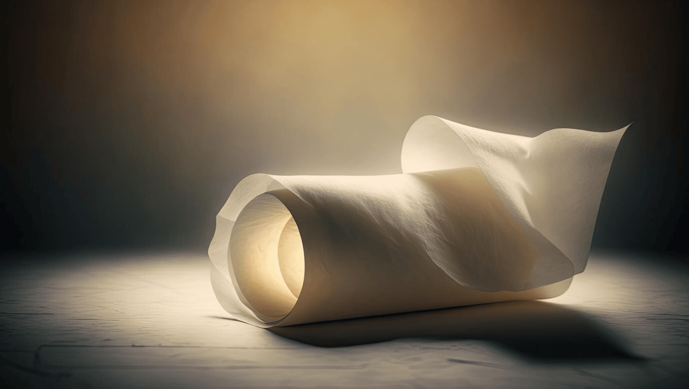 A glowing, furled, paper-thin tan scroll